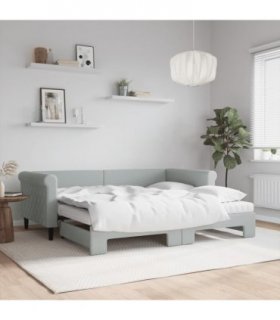 vidaXL Daybed with Trundle and Mattresses Light Grey 90x190 cm Velvet