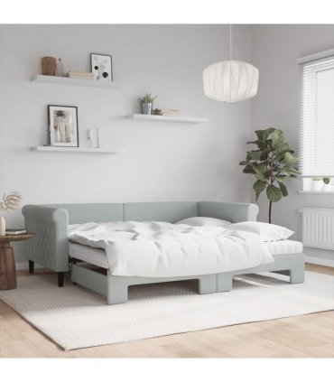 vidaXL Daybed with Trundle and Mattresses Light Grey 90x190 cm Velvet