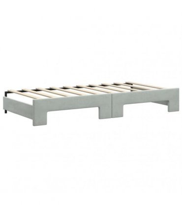 vidaXL Daybed with Trundle and Mattresses Light Grey 90x190 cm Velvet