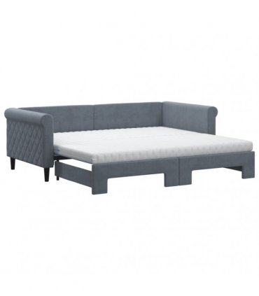 vidaXL Daybed with Trundle and Mattresses Dark Grey 90x190 cm Velvet