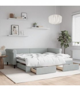 vidaXL Daybed with Trundle&Drawers without Mattress Light Grey 90x190 cm