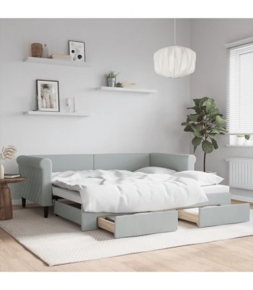 vidaXL Daybed with Trundle&Drawers without Mattress Light Grey 90x190 cm