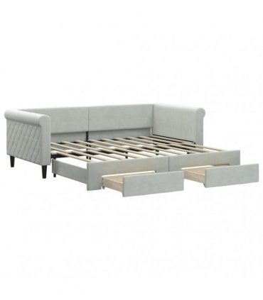 vidaXL Daybed with Trundle&Drawers without Mattress Light Grey 90x190 cm