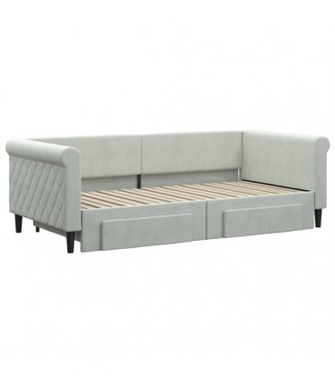 vidaXL Daybed with Trundle&Drawers without Mattress Light Grey 90x190 cm