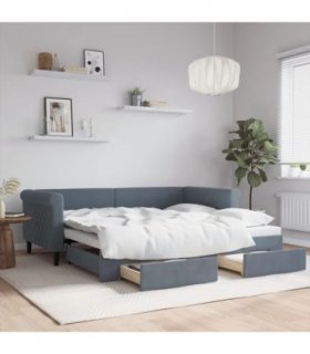 vidaXL Daybed with Trundle&Drawers without Mattress Dark Grey 90x190cm