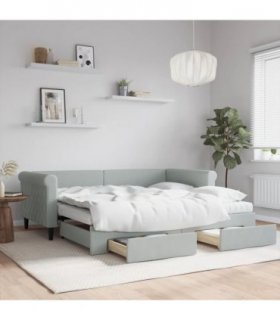 vidaXL Daybed with Trundle and Drawers Light Grey 90x190 cm Velvet