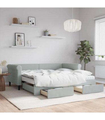 vidaXL Daybed with Trundle and Drawers Light Grey 90x190 cm Velvet