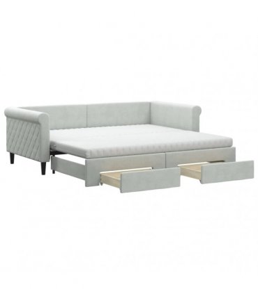 vidaXL Daybed with Trundle and Drawers Light Grey 90x190 cm Velvet