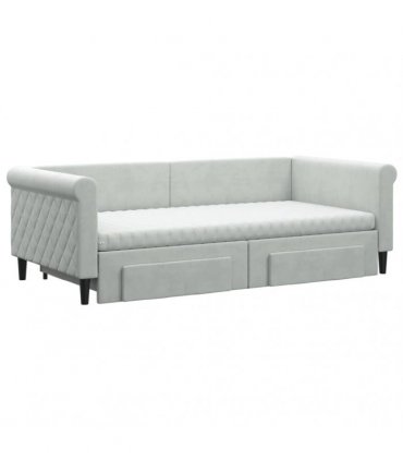 vidaXL Daybed with Trundle and Drawers Light Grey 90x190 cm Velvet