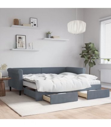 vidaXL Daybed with Trundle and Drawers Dark Grey 90x190 cm Velvet