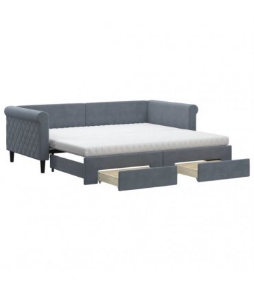 vidaXL Daybed with Trundle and Drawers Dark Grey 90x190 cm Velvet