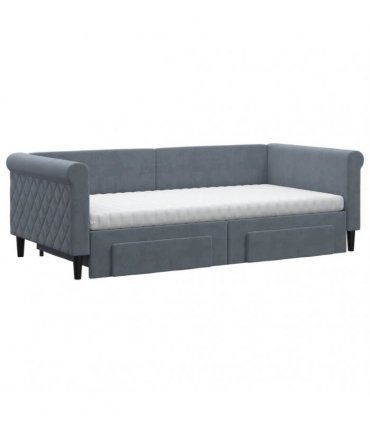 vidaXL Daybed with Trundle and Drawers Dark Grey 90x190 cm Velvet