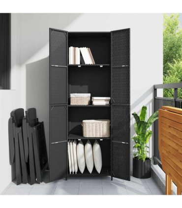 vidaXL Garden Storage Cabinet Black 59x40x180 cm Poly Rattan