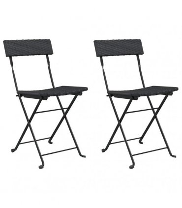 vidaXL Folding Chairs 2 pcs Black Poly Rattan and Steel