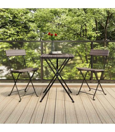 vidaXL Folding Chairs 2 pcs Grey Poly Rattan and Steel