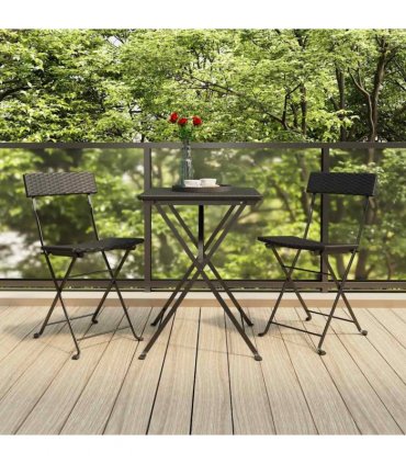 vidaXL 3 Piece Folding Bistro Set Black Poly Rattan