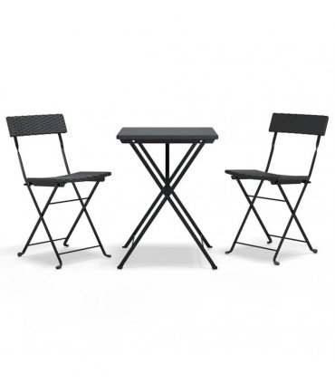 vidaXL 3 Piece Folding Bistro Set Black Poly Rattan