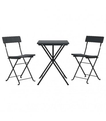 vidaXL 3 Piece Folding Bistro Set Black Poly Rattan