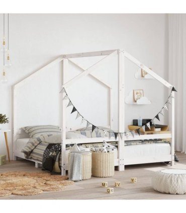 vidaXL Kids Bed Frame White 2x(80x160) cm Solid Wood Pine