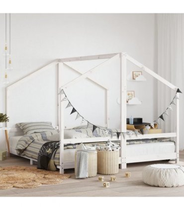vidaXL Kids Bed Frame White 2x(90x190) cm Solid Wood Pine