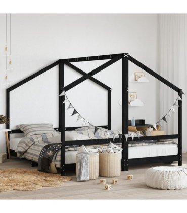 vidaXL Kids Bed Frame Black 2x(90x190) cm Solid Wood Pine