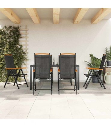 vidaXL 7 Piece Garden Dining Set Black Aluminium
