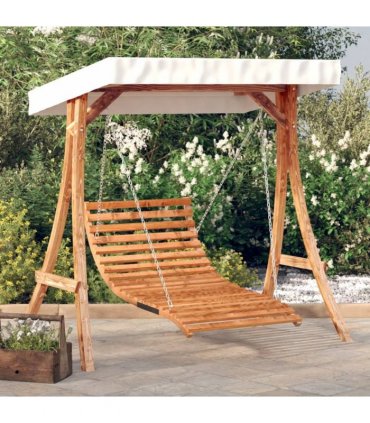 vidaXL Swing Bed with Canopy Solid Wood Spruce with Teak Finish