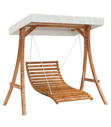 vidaXL Swing Bed with Canopy Solid Wood Spruce with Teak Finish
