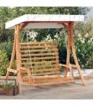 vidaXL Swing Bench with Canopy Solid Wood Spruce with Teak Finish