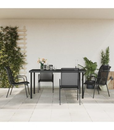 vidaXL 5 Piece Garden Dining Set Black Steel and Textilene