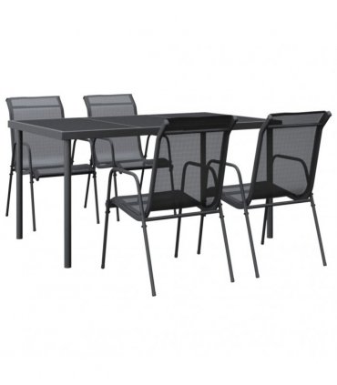 vidaXL 5 Piece Garden Dining Set Black Steel and Textilene