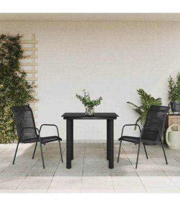 vidaXL 3 Piece Garden Dining Set Black Steel and Textilene