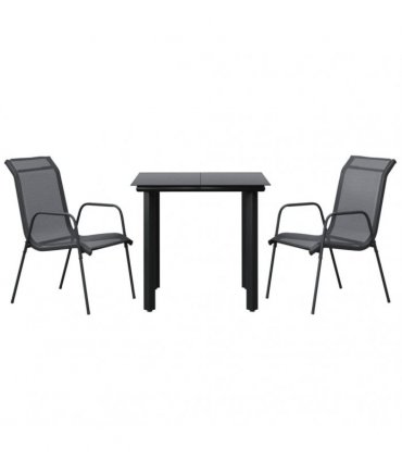 vidaXL 3 Piece Garden Dining Set Black Steel and Textilene