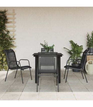 vidaXL 5 Piece Garden Dining Set Black Steel and Textilene
