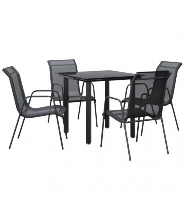 vidaXL 5 Piece Garden Dining Set Black Steel and Textilene