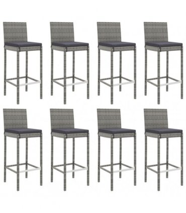 vidaXL 9 Piece Garden Bar Set with Cushions Grey Poly Rattan