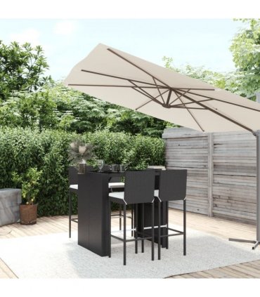 vidaXL 5 Piece Garden Bar Set with Cushions Black Poly Rattan