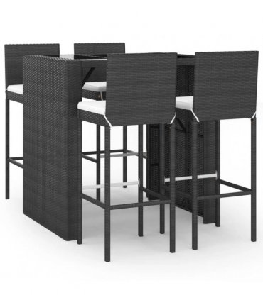vidaXL 5 Piece Garden Bar Set with Cushions Black Poly Rattan