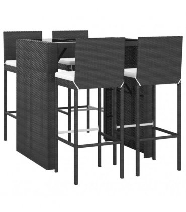 vidaXL 5 Piece Garden Bar Set with Cushions Black Poly Rattan