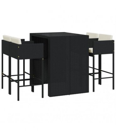 vidaXL 5 Piece Garden Bar Set with Cushions Black Poly Rattan