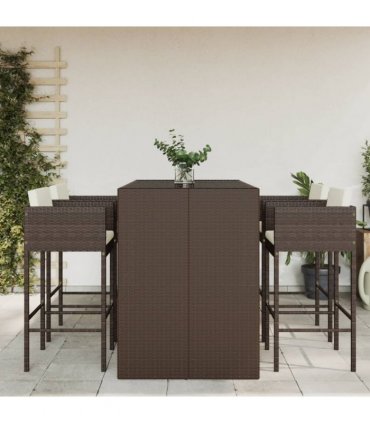 vidaXL 5 Piece Garden Bar Set with Cushions Brown Poly Rattan
