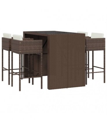 vidaXL 5 Piece Garden Bar Set with Cushions Brown Poly Rattan
