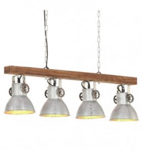vidaXL Industrial Ceiling Lamp Silver E27 Mango Wood