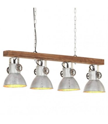 vidaXL Industrial Ceiling Lamp Silver E27 Mango Wood