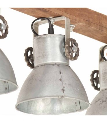vidaXL Industrial Ceiling Lamp Silver E27 Mango Wood