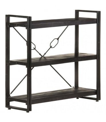 vidaXL 3-Tier Bookcase Black 90x30x80 cm Solid Mango Wood