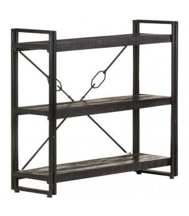 vidaXL 3-Tier Bookcase Black 90x30x80 cm Solid Mango Wood