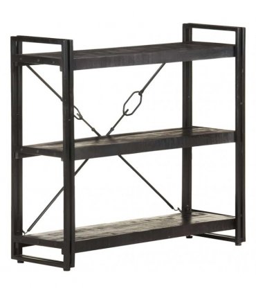 vidaXL 3-Tier Bookcase Black 90x30x80 cm Solid Mango Wood