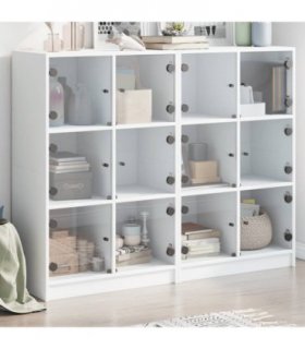 vidaXL Bookcase with Doors White 136x37x109 cm Engineered Wood