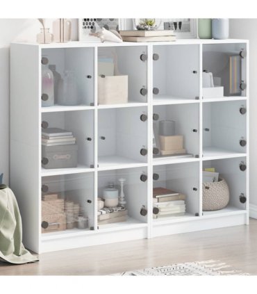 vidaXL Bookcase with Doors White 136x37x109 cm Engineered Wood